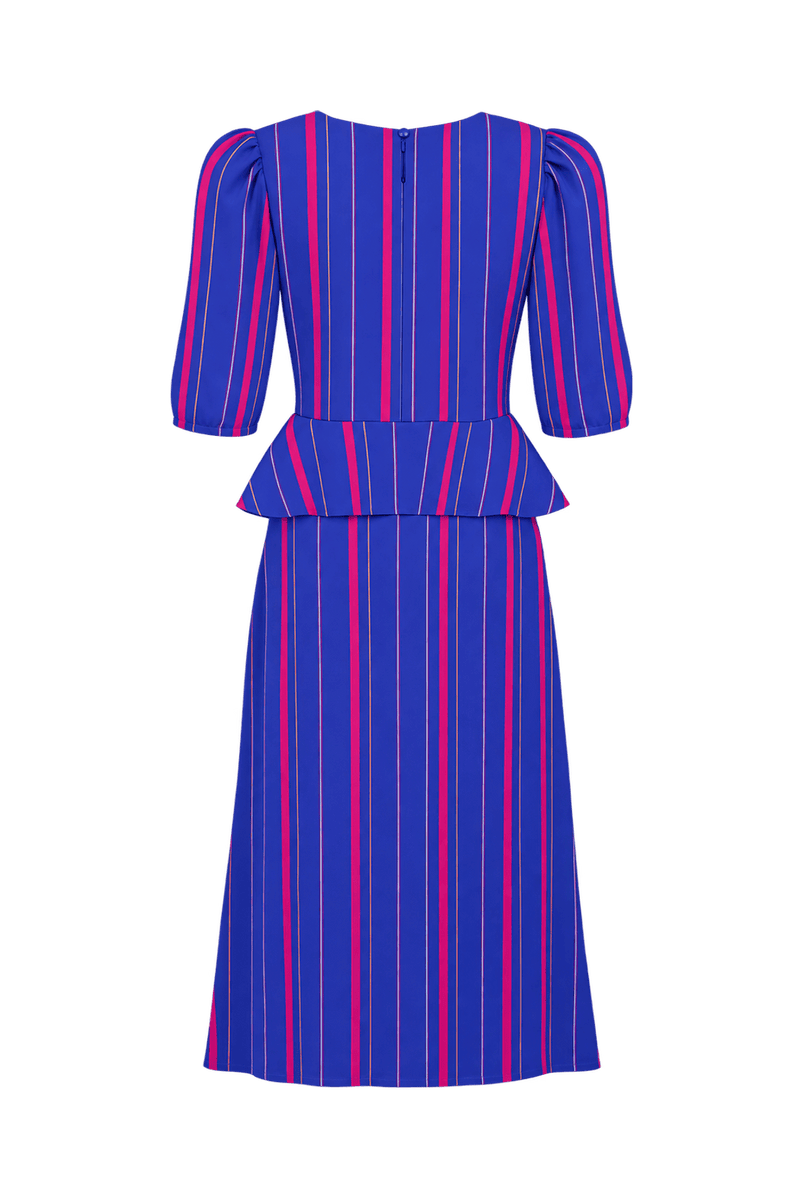 1980s Royal Blue Synthetic Dress - Back View