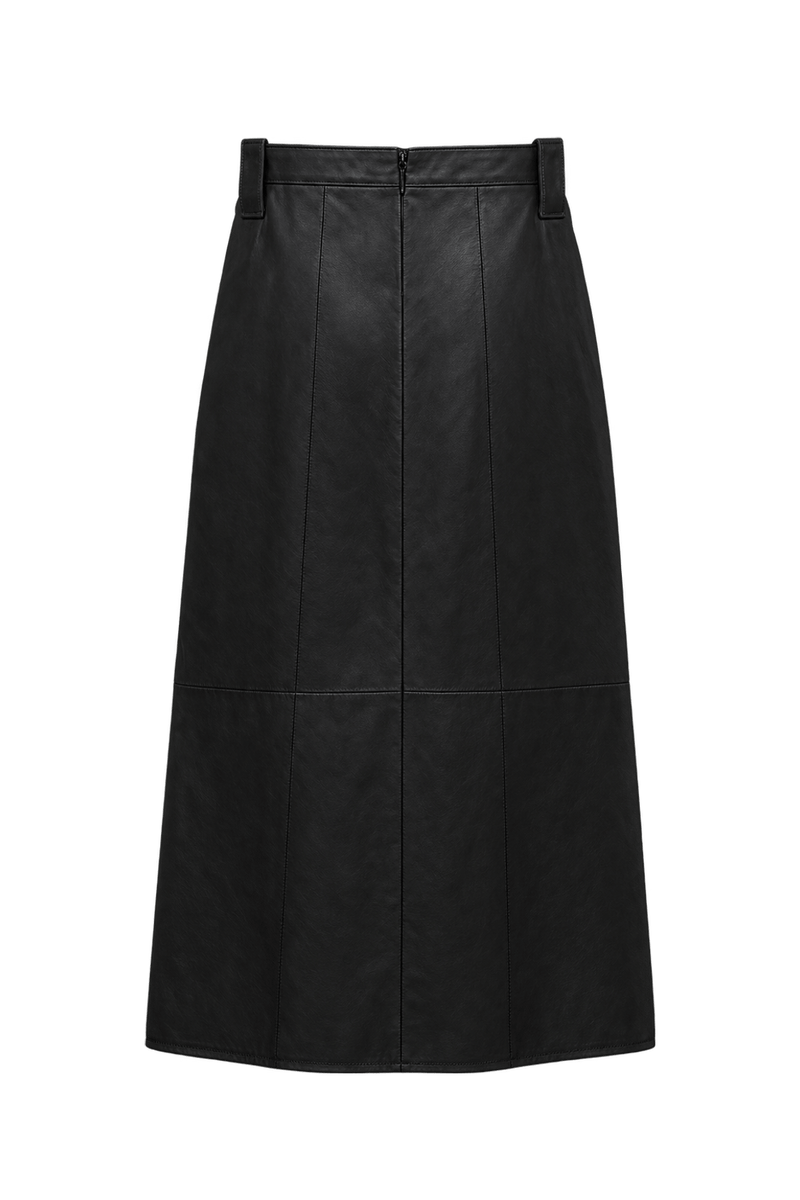 1990s Black Leather Skirt - Back View