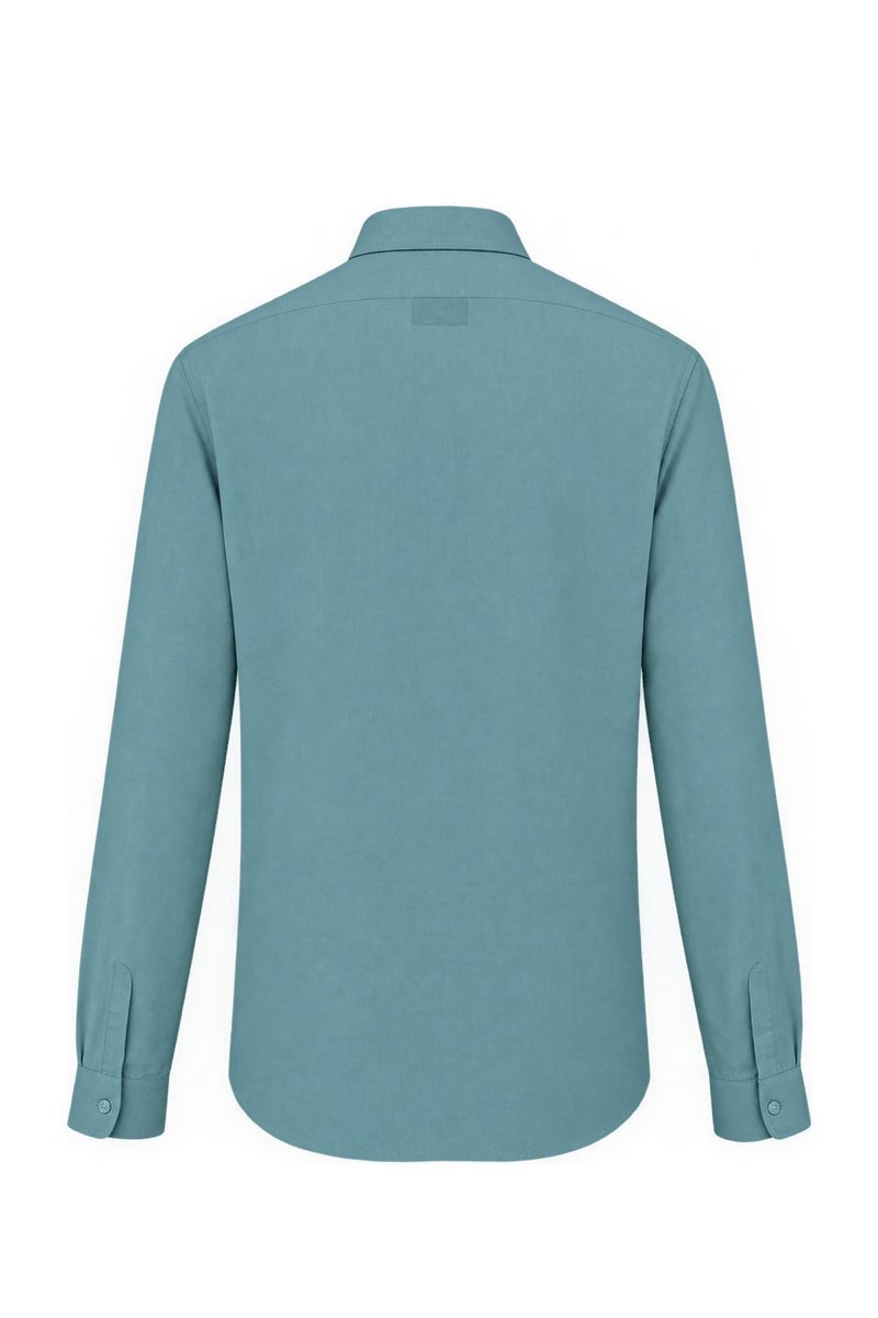 1990s Pale Blue-Green Woven Button-Down Shirt - Back View