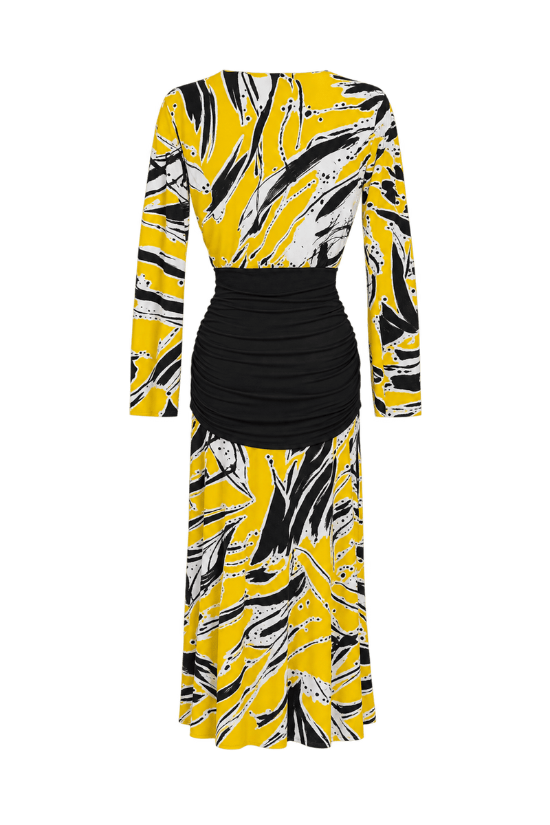1980s Bright Yellow Synthetic Dress - Back View