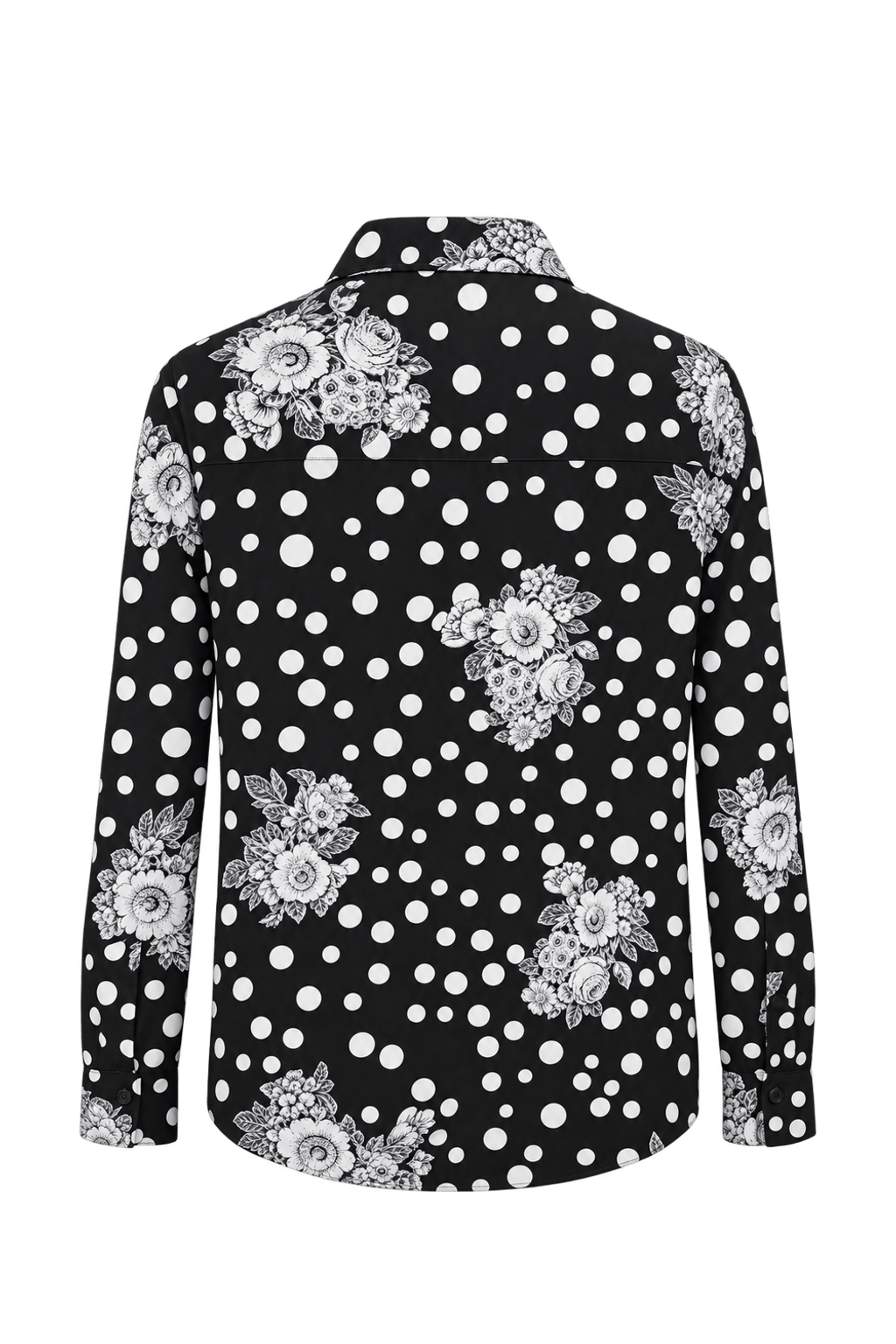 1990s Black Woven Fabric Button-Down Shirt - Back View
