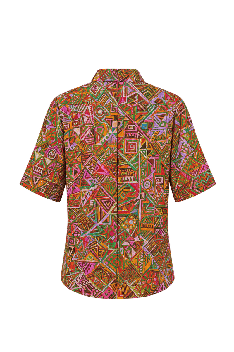 1980s Rust Orange and Brown Woven Fabric Blouse - Back View