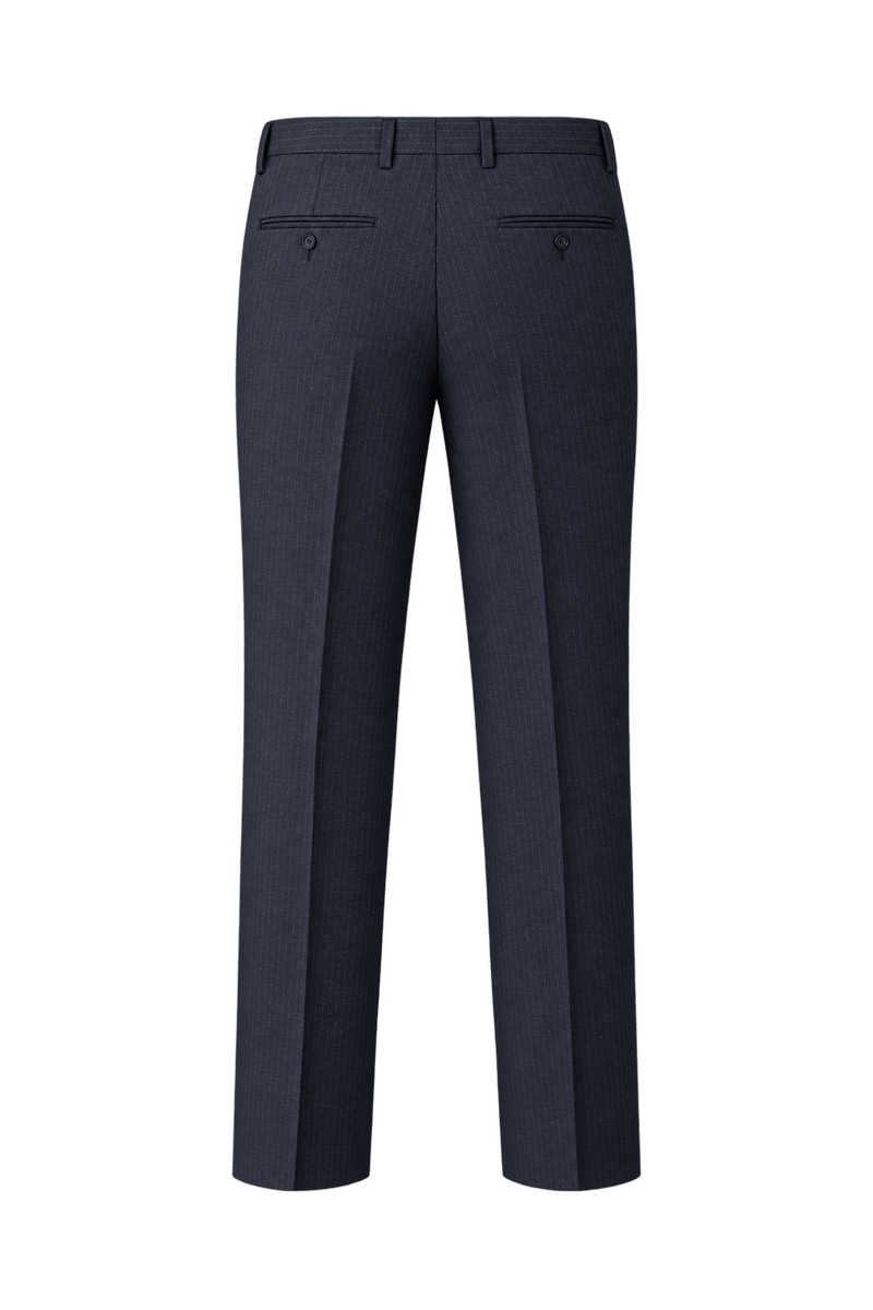 1980s Dark Navy Blue Woven Suiting Trousers - Back View