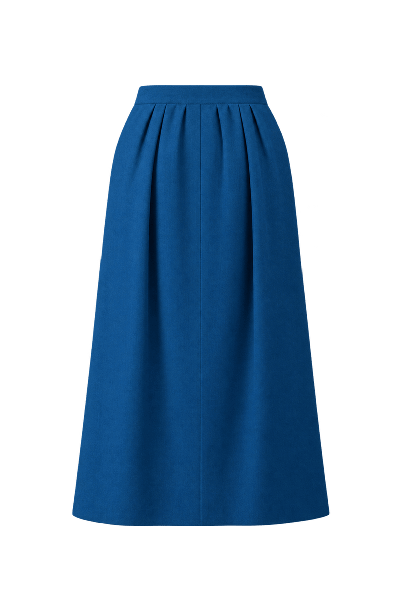 1980s Cobalt Blue Woven Fabric Skirt - Back View