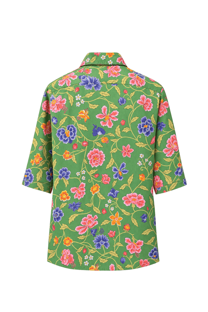 1970s Leaf Green Woven Button-Down Shirt - Back View
