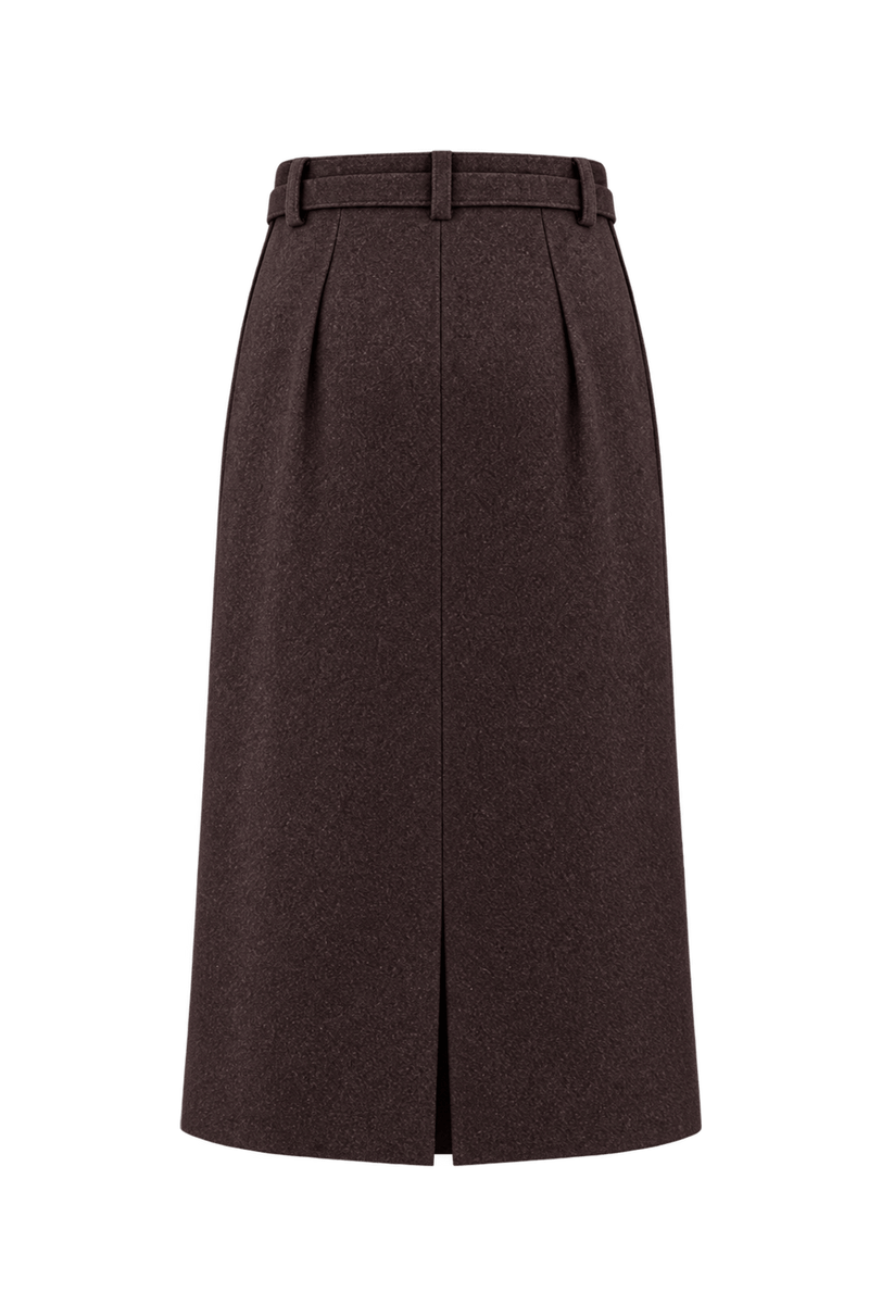 1950s Dark Chocolate Brown Wool Skirt - Back View