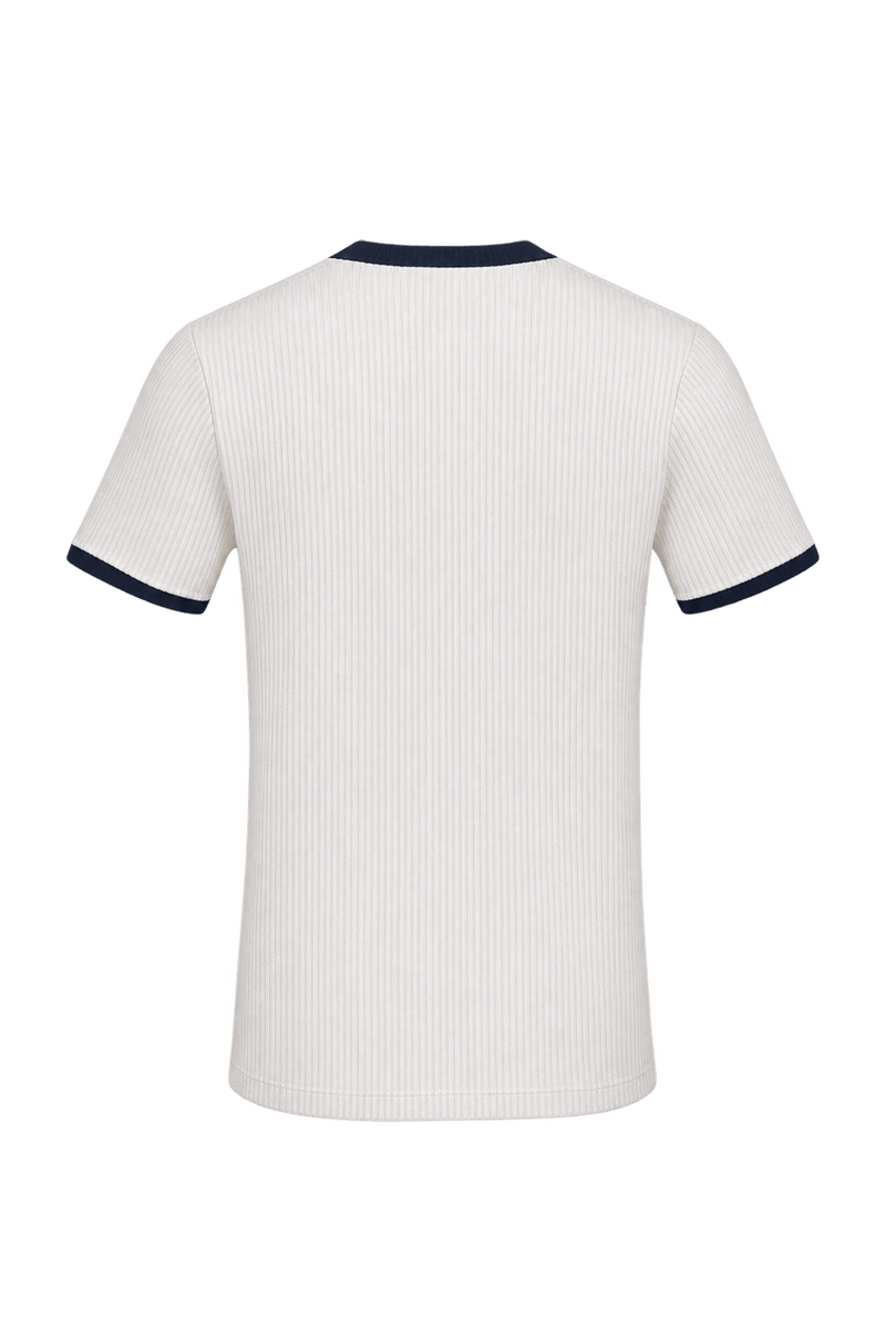 1960s Ivory White Ribbed Knit T-Shirt - Back View