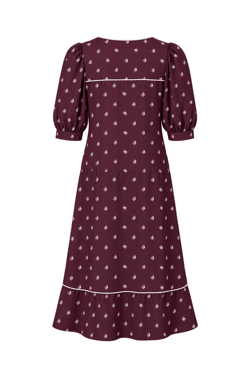 1960s Deep Burgundy Woven Midi Dress - Back View