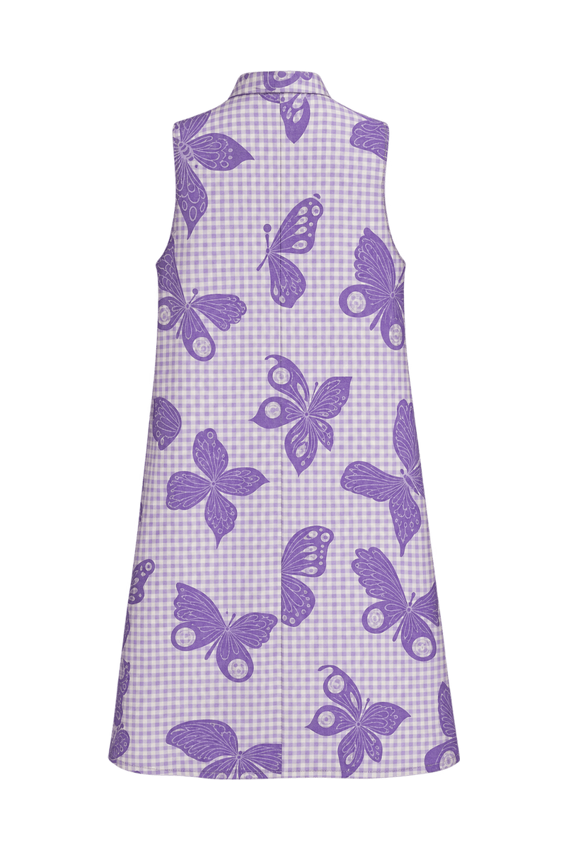1960s Lavender Purple Woven Fabric A-line Dress - Back View