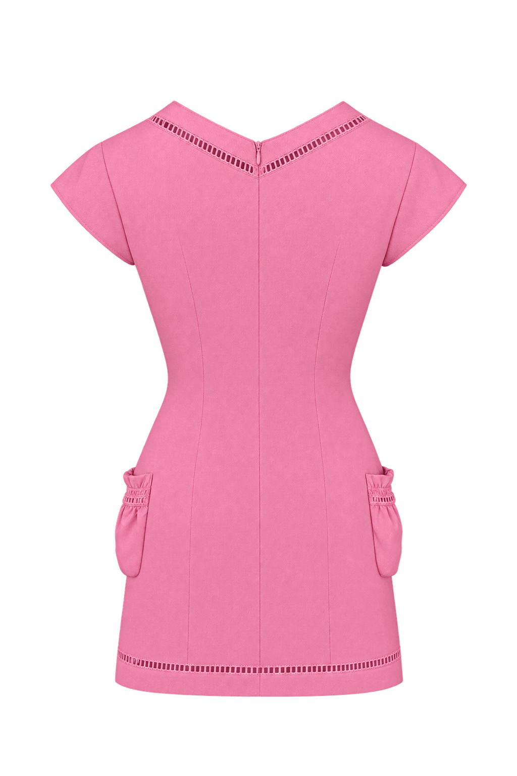 1970s Bright Pink Woven Mini Dress - Back View