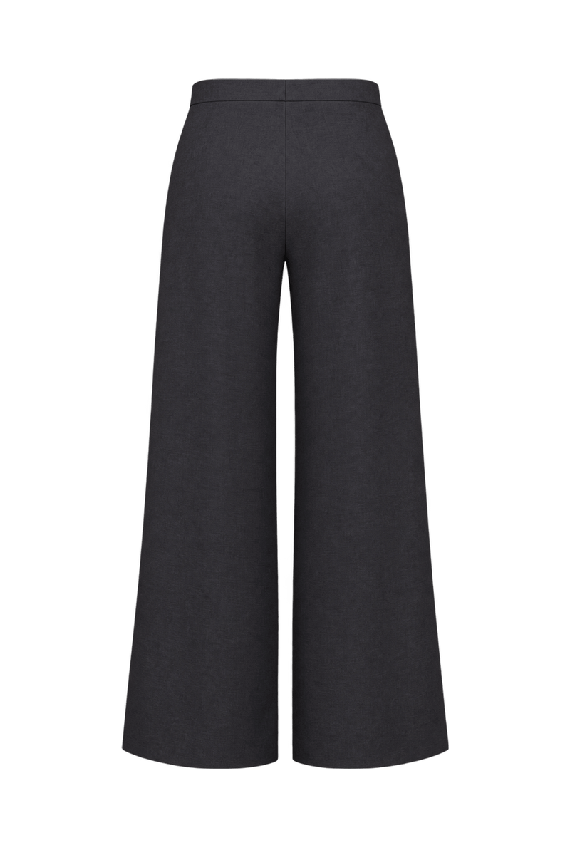 1990s Dark Chocolate Brown Woven Suiting Wide-Leg Pants - Back View