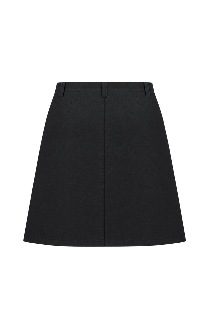 1990s Black Woven Fabric Skirt - Back View