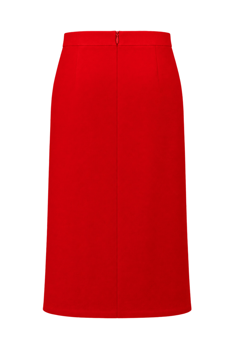 1980s Bright Red Woven Skirt - Back View