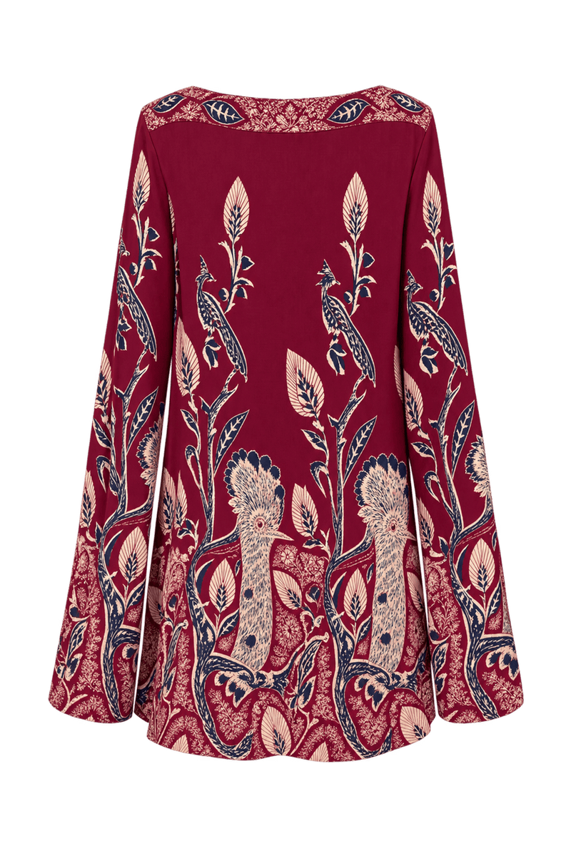 1970s Deep Burgundy Woven Fabric Skirt - Back View