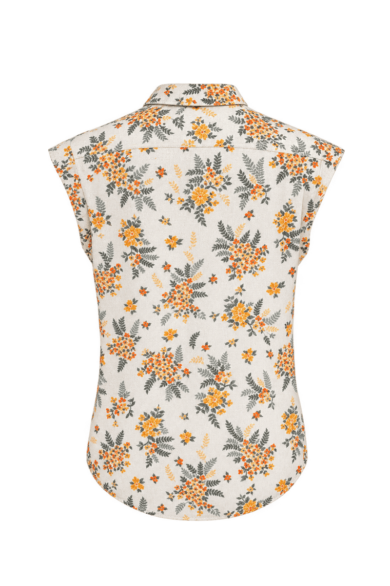1970s Cream Woven Fabric Blouse - Back View