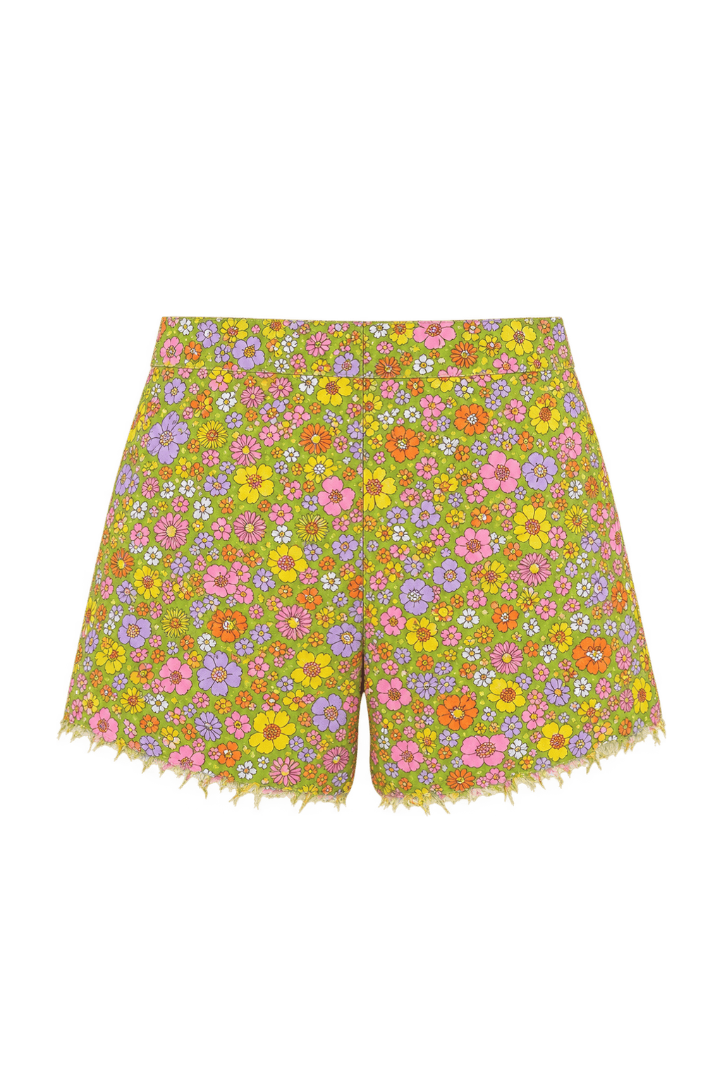 1960s Olive Green Woven Fabric Shorts - Back View