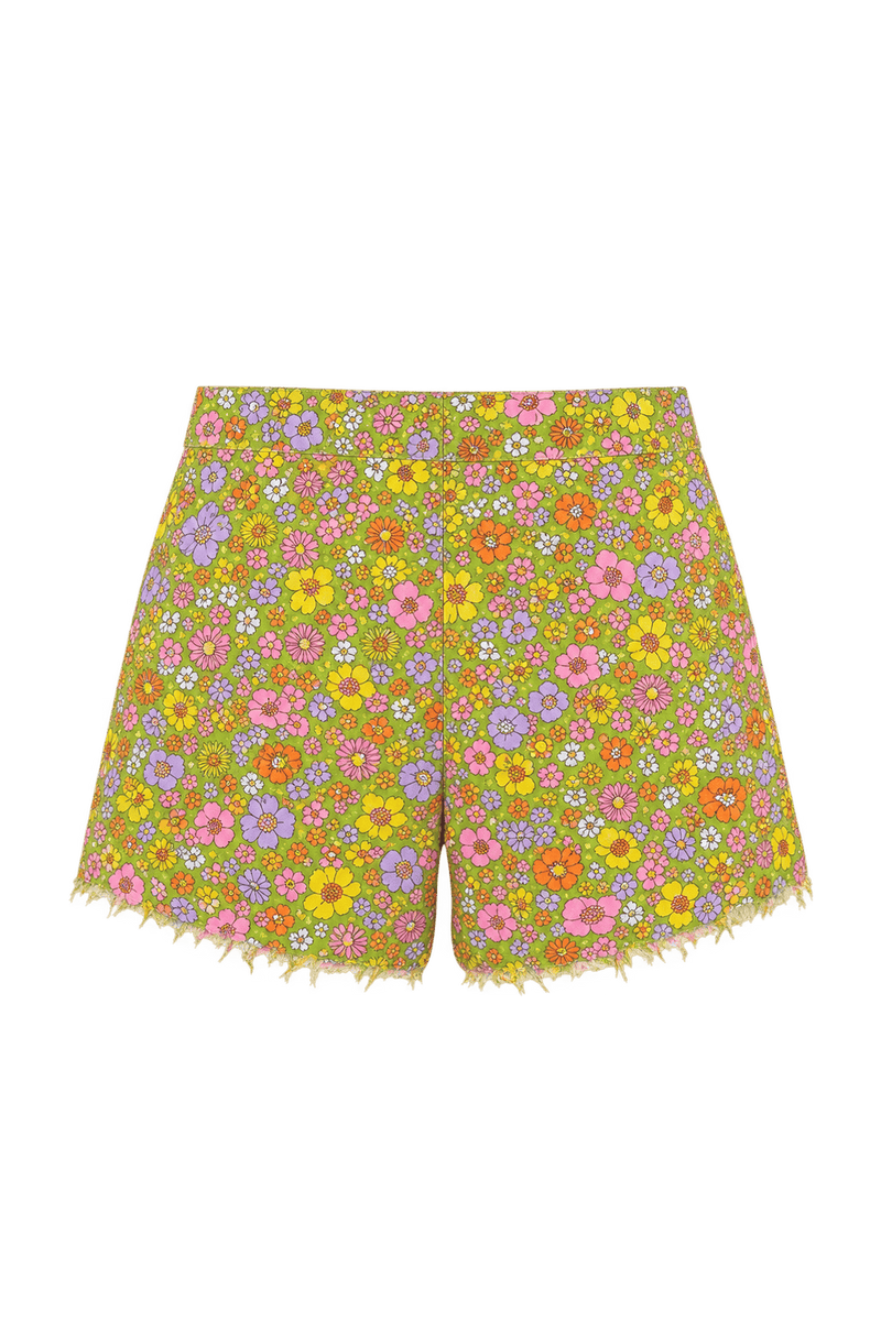 1960s Olive Green Woven Fabric Shorts - Back View