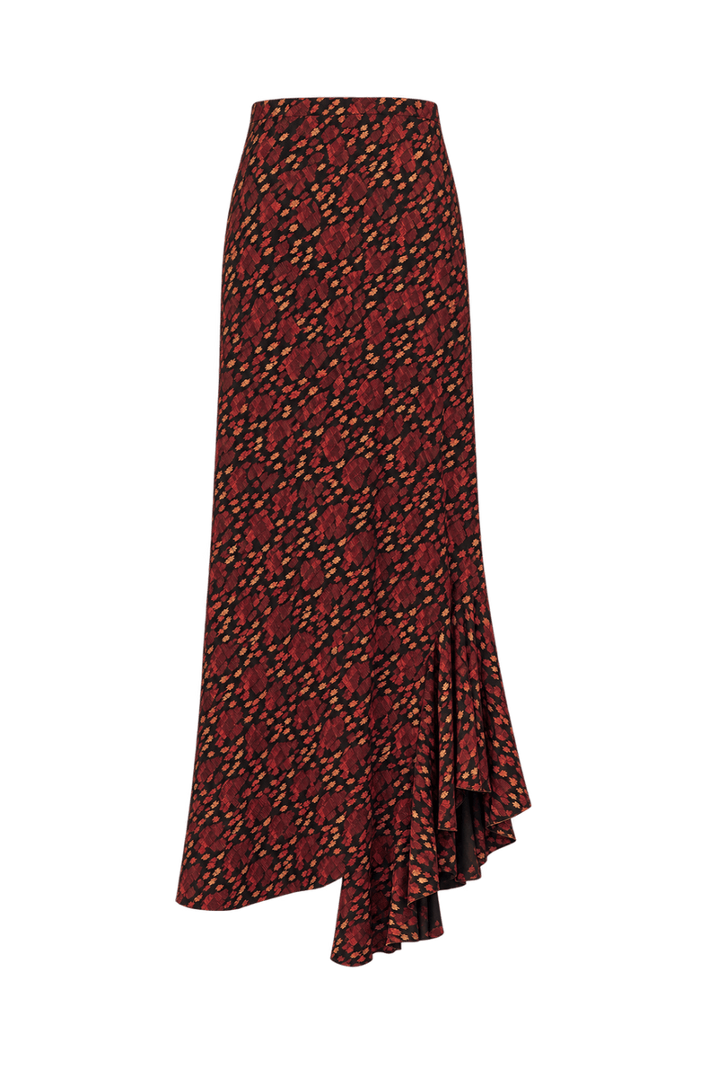 1970s Burgundy and Rust Red Woven Fabric Skirt - Back View