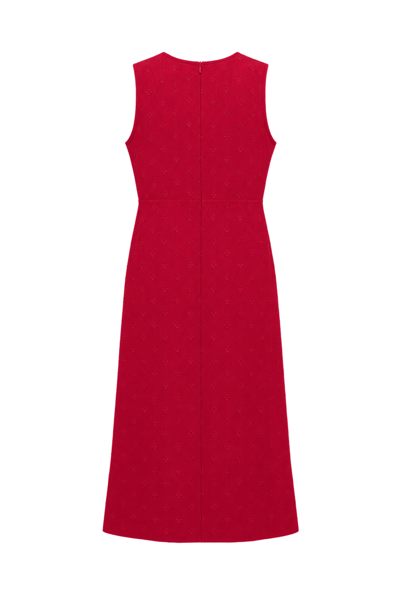 1970s Deep Raspberry Red Woven Midi Dress - Back View
