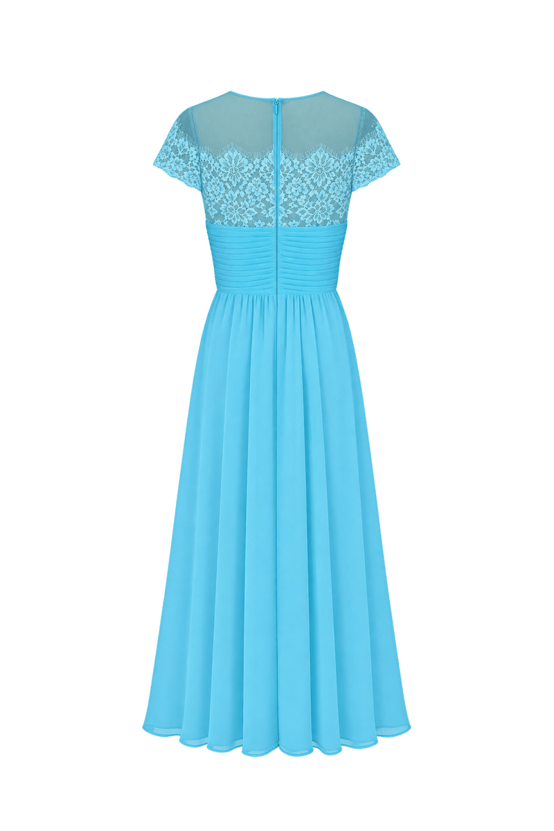 1980s Aqua Blue Chiffon Maxi Dress - Back View