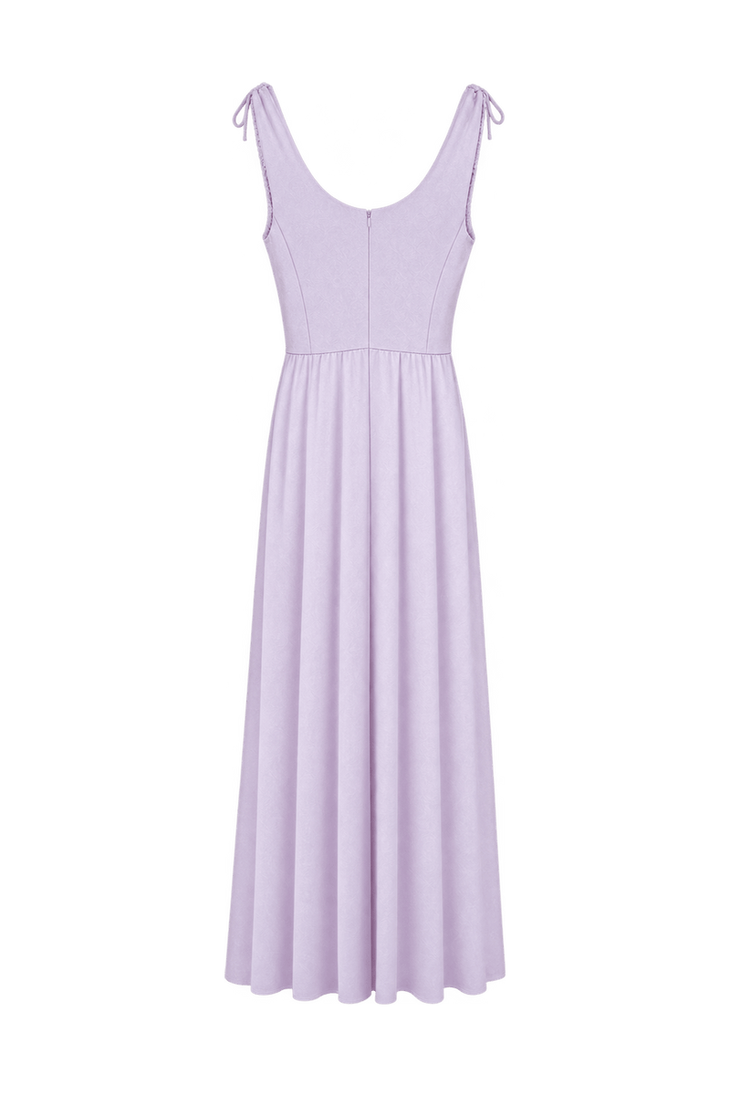1970s Pale Lilac Synthetic Maxi Dress - Back View