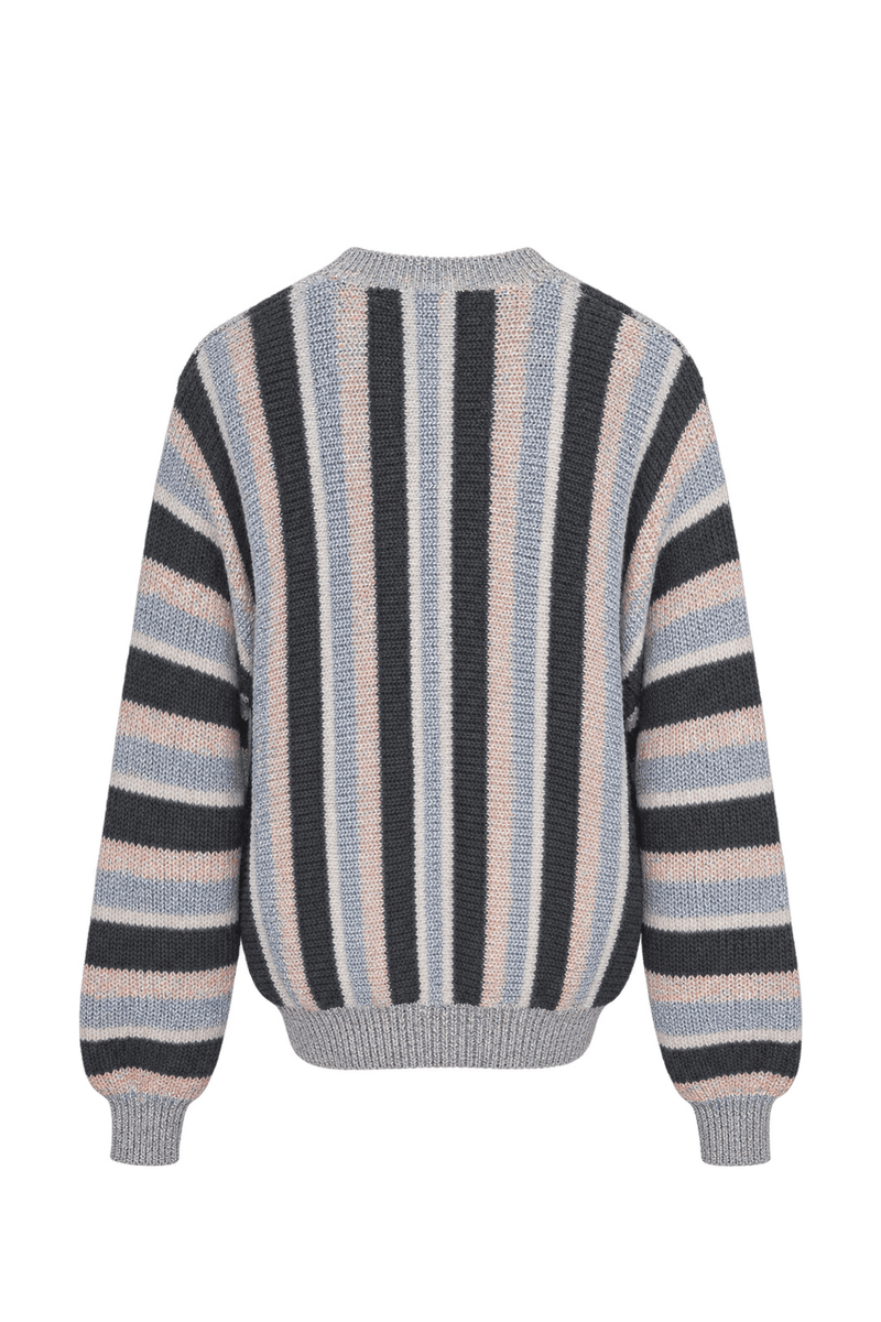 1980s Cream and Gray Mixed Knit Sweater - Back View