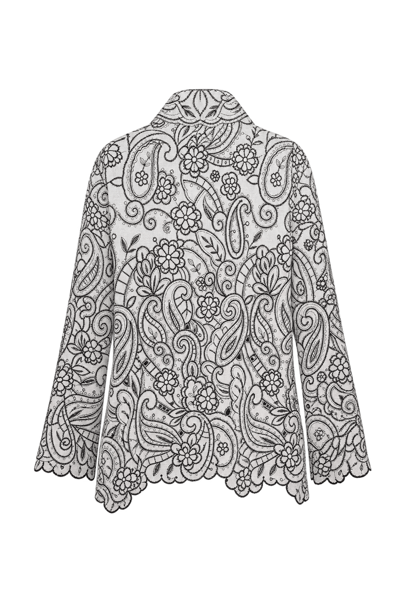 1980s Cream White Woven Fabric Jacket - Back View
