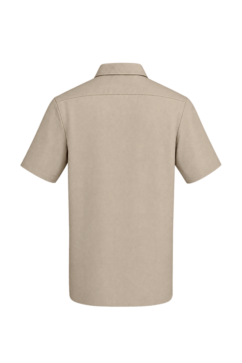1990s Light Khaki Beige Woven Cotton Work Shirt - Back View