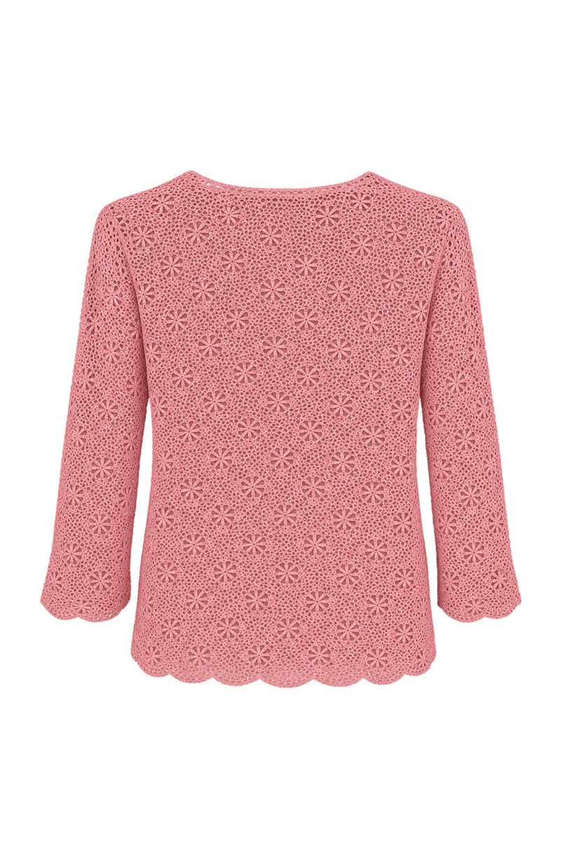 1970s Dusty Pink Crocheted Yarn Blouse - Back View