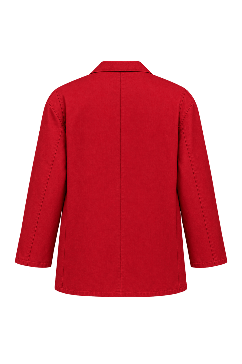 1980s Deep Red Woven Workwear Fabric Jacket - Back View