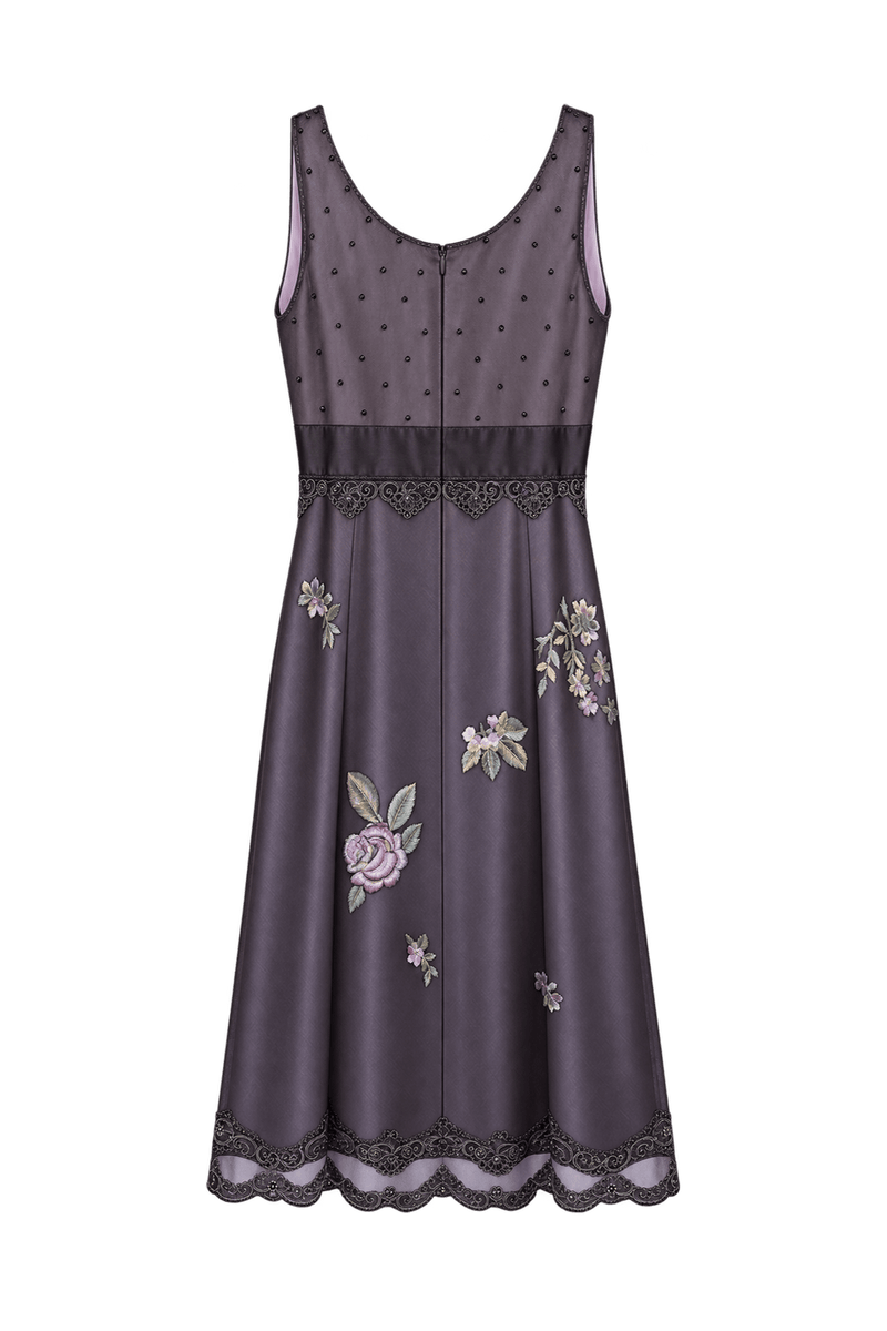 1980s Muted Plum Purple Synthetic Dress - Back View