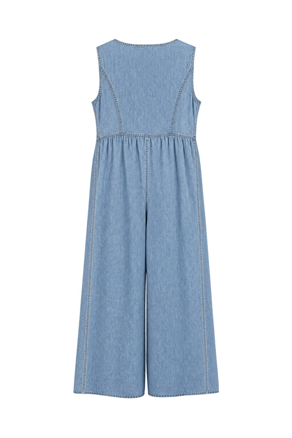 1970s Faded Light Blue Denim Jumpsuit - Back View