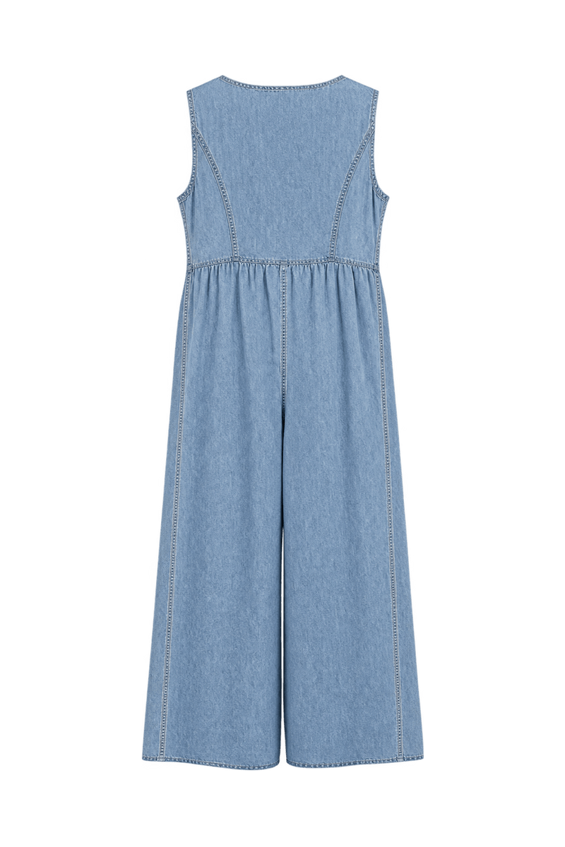 1970s Faded Light Blue Denim Jumpsuit - Back View