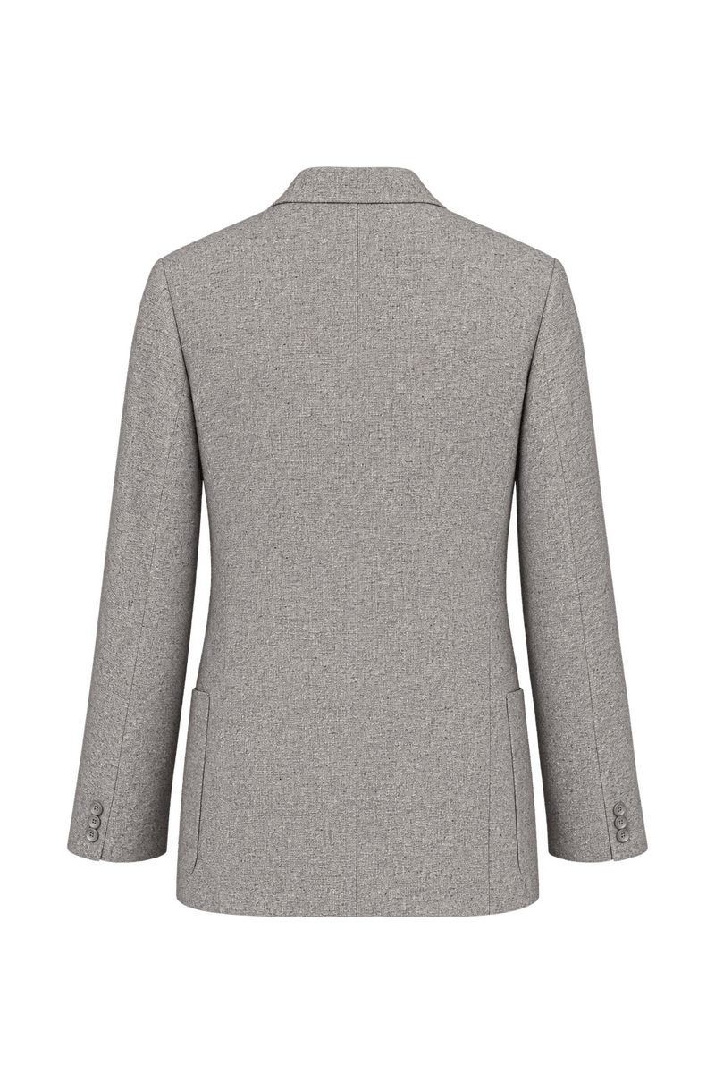 1980s Light Grey Woven Blazer - Back View