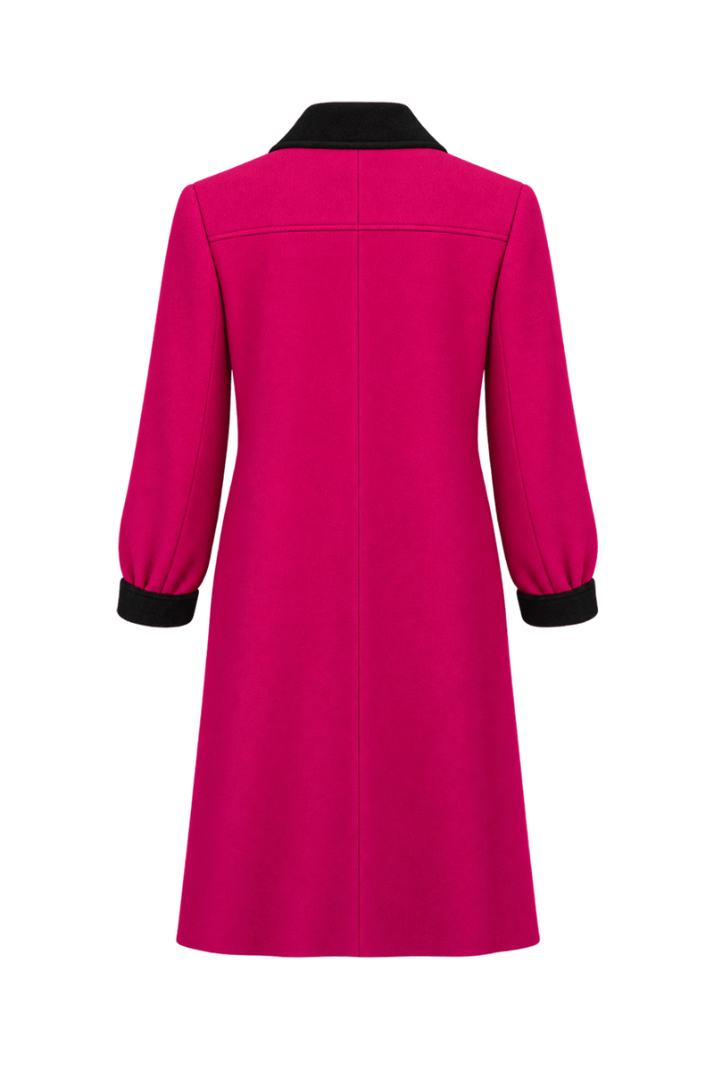 1980s Vivid Fuchsia Pink Wool-like Coat - Back View