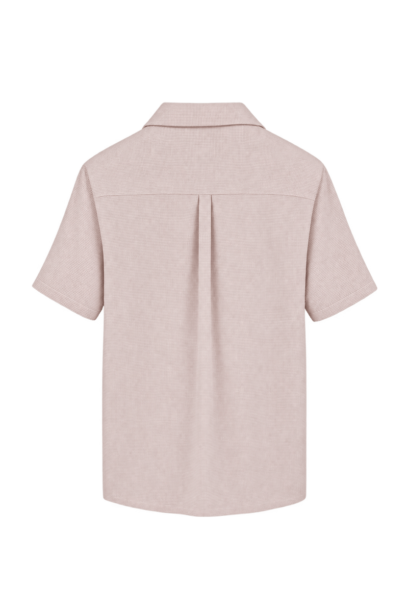1960s Pale Blush Pink Woven Fabric Camp Collar Shirt - Back View