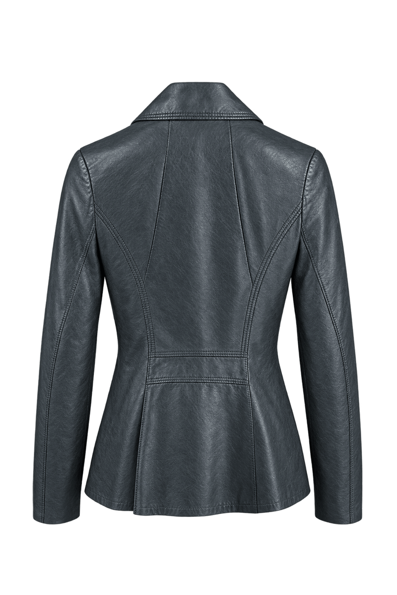 1970s Dark Blue-Green Leather Jacket - Back View