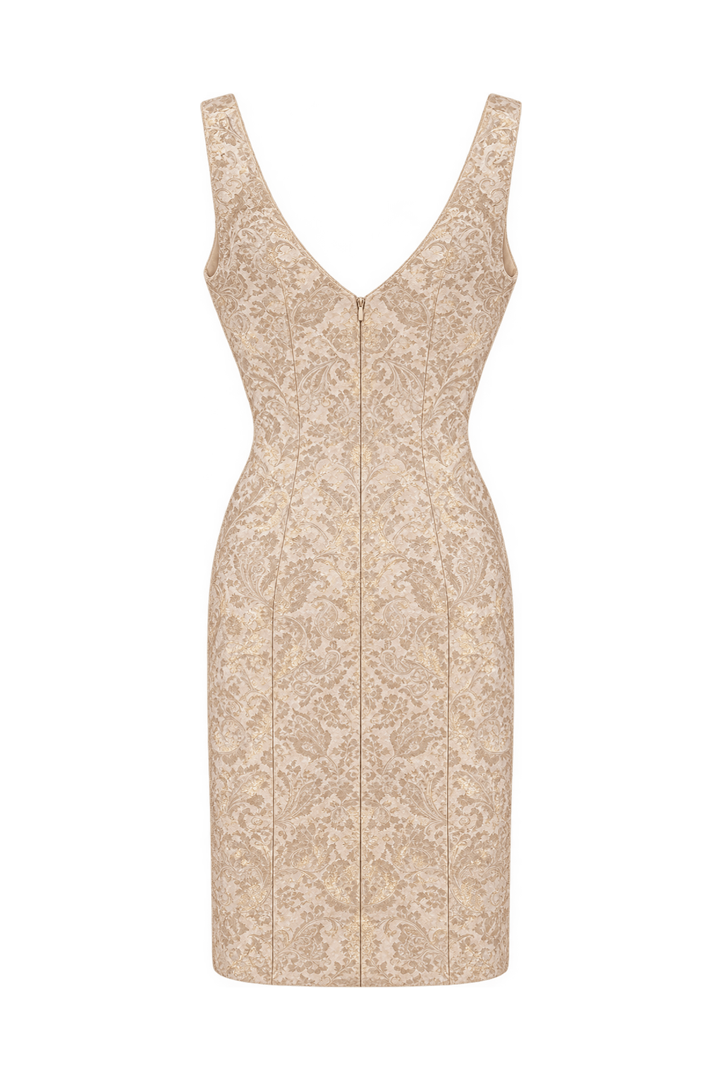 1950s Champagne Cream Woven Brocade Dress - Back View