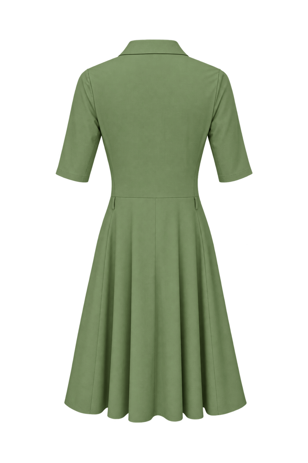 1950s Olive Green Woven Dress - Back View
