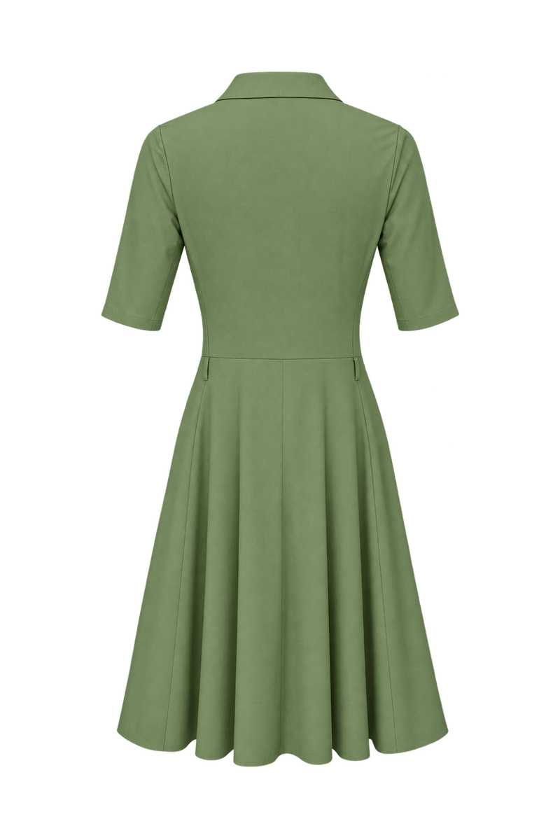 1950s Olive Green Woven Dress - Back View