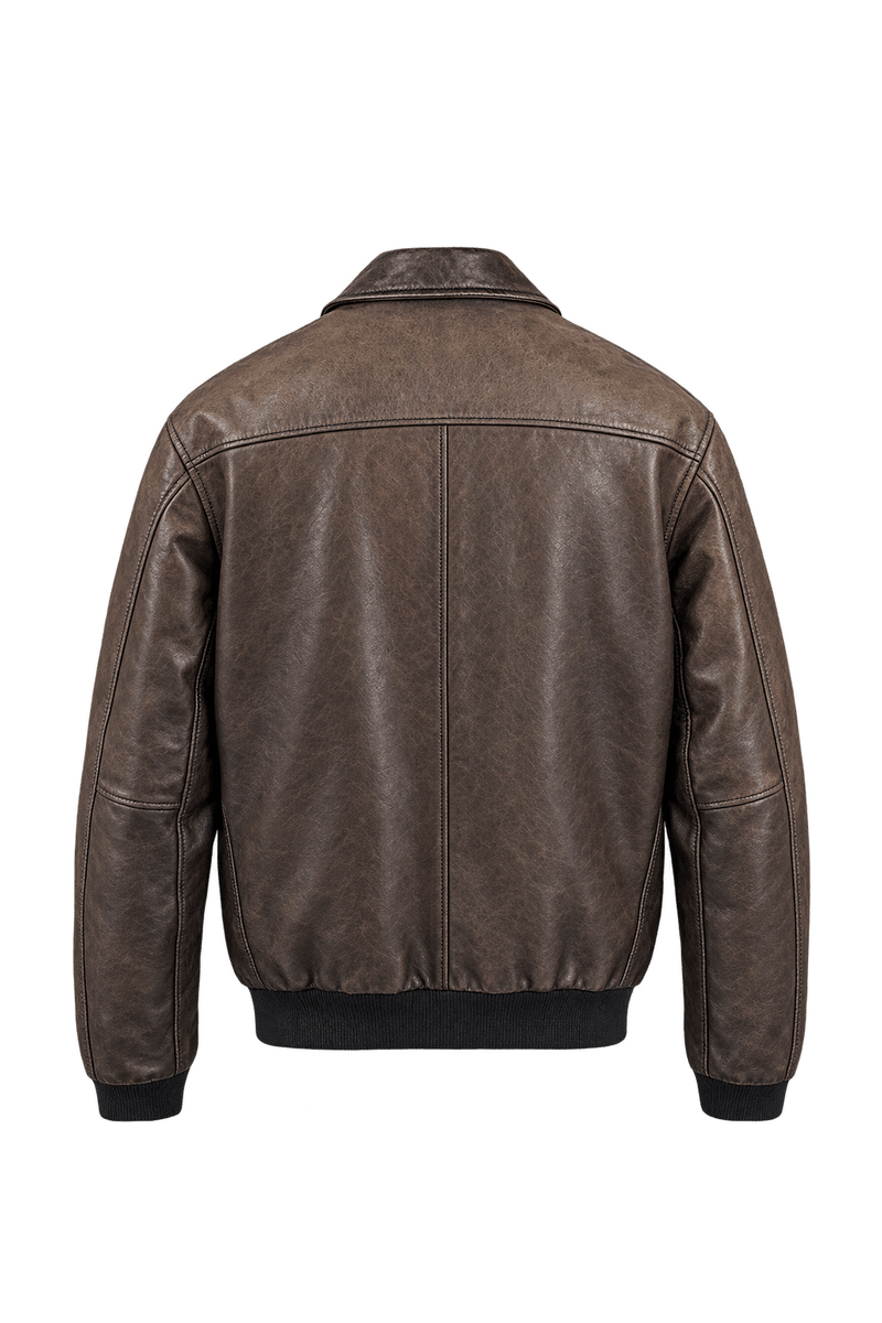 1960s Weathered Dark Brown Leather Jacket - Back View
