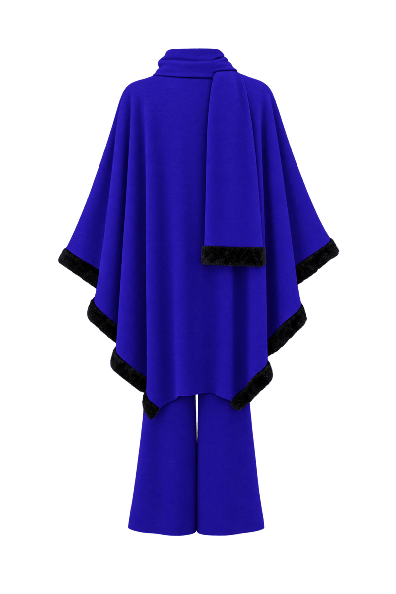 1980s Vivid Blue-Violet Knit Poncho and Scarf Set - Back View