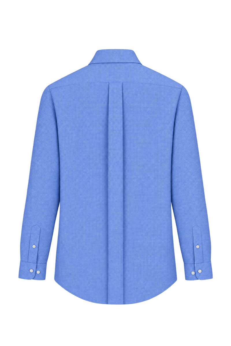 1990s Medium Blue Woven Fabric Button-Down Shirt - Back View