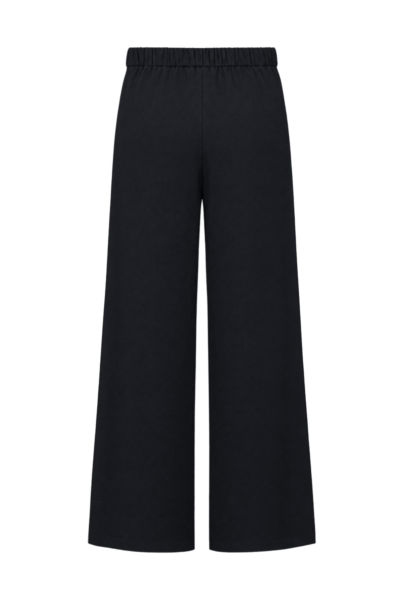 1990s Black Woven Fabric Wide-Leg Pants - Back View