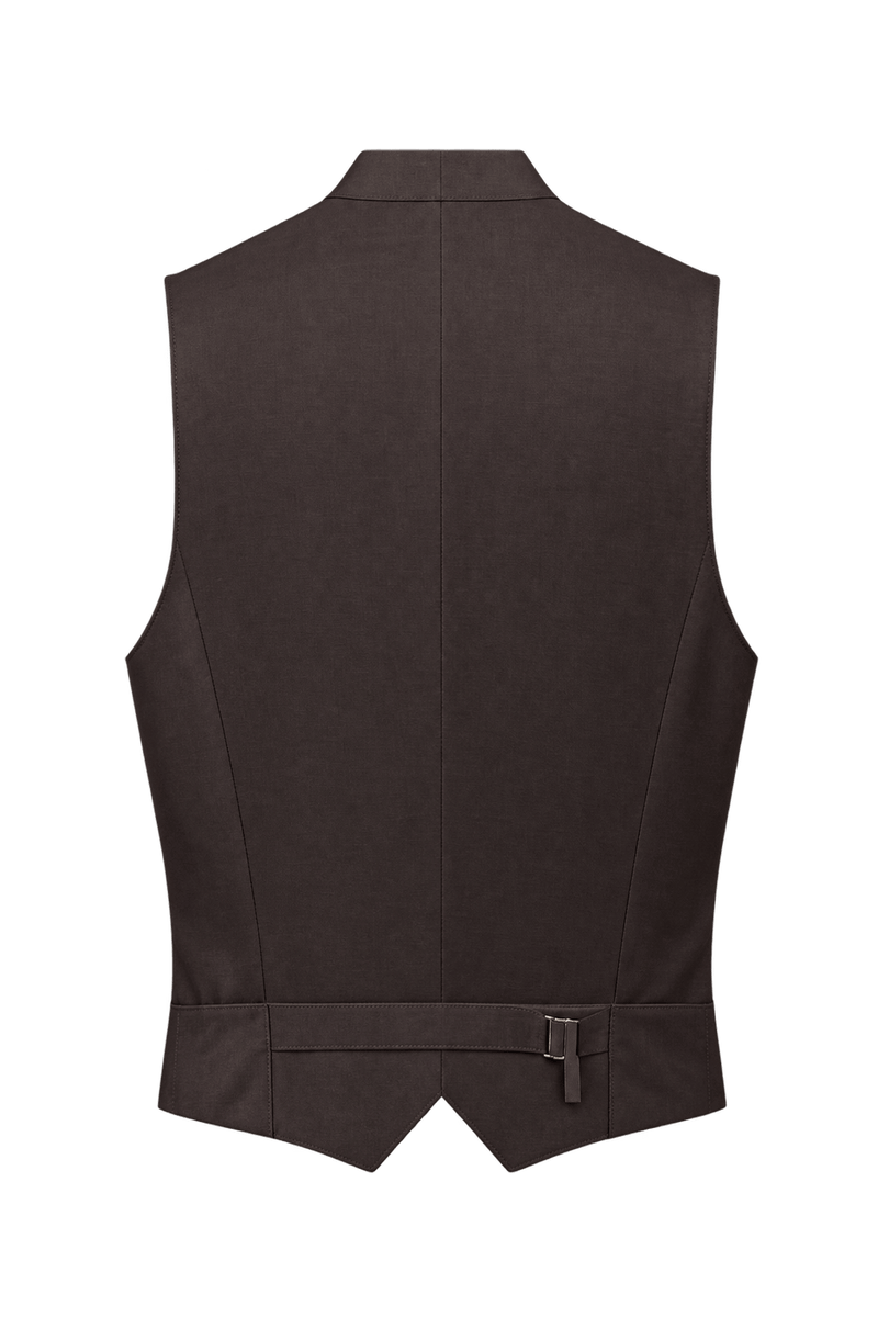 1970s Dark Chocolate Brown Woven Vest - Back View