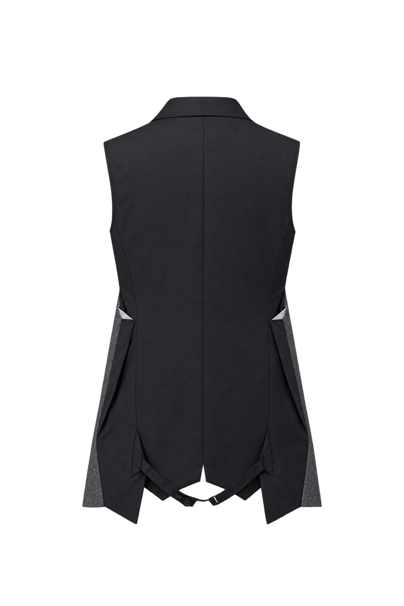 1980s Medium Grey Woven Suiting Vest - Back View