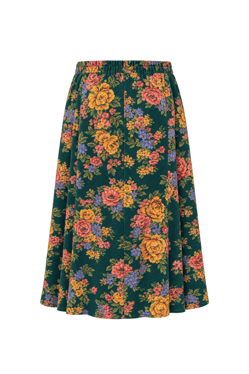 1980s Deep Forest Green Woven Fabric Skirt - Back View