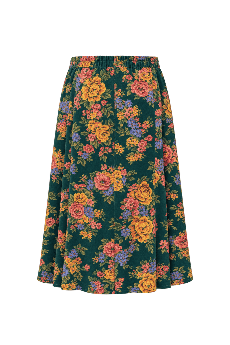 1980s Deep Forest Green Woven Fabric Skirt - Back View