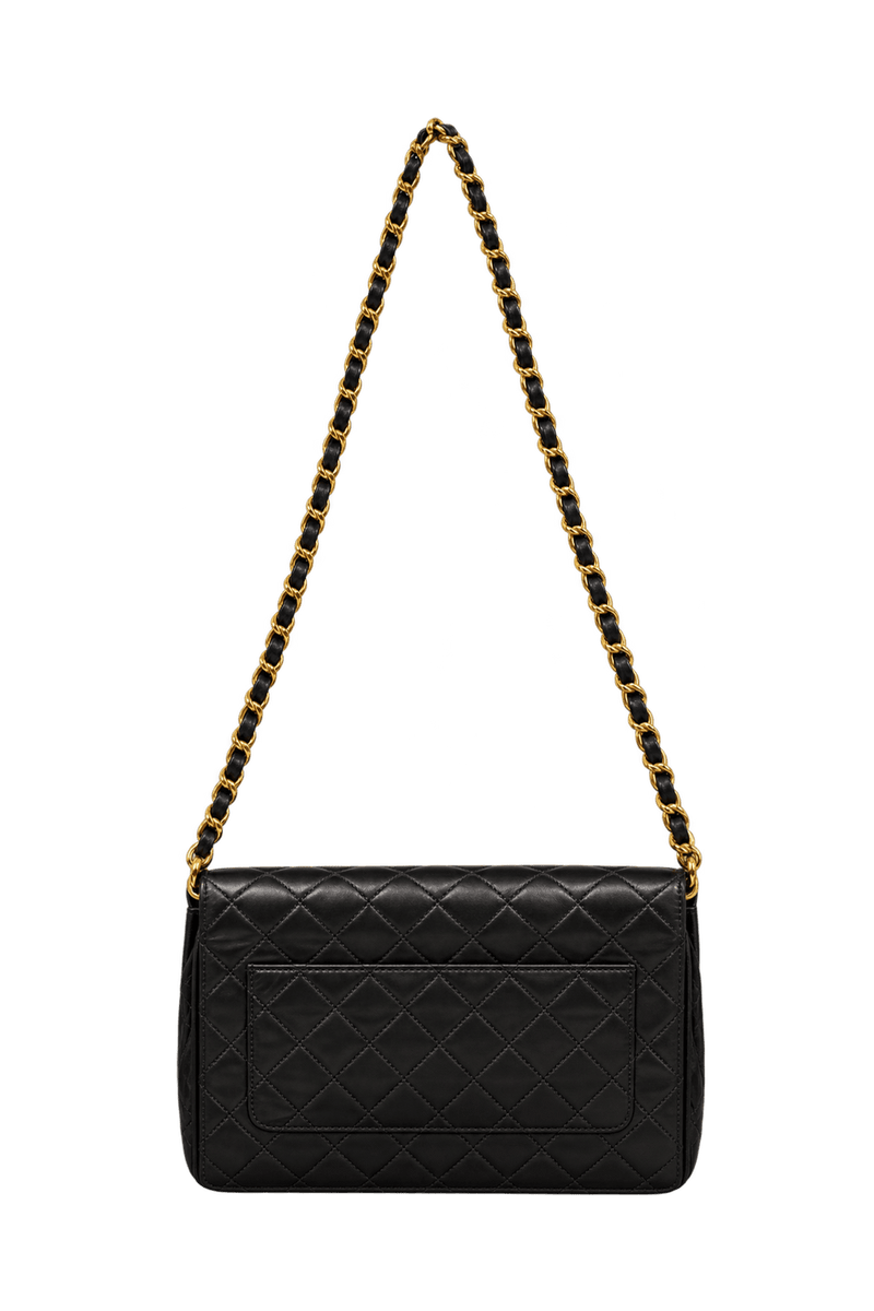 1990s Black Leather Shoulder Bag - Back View