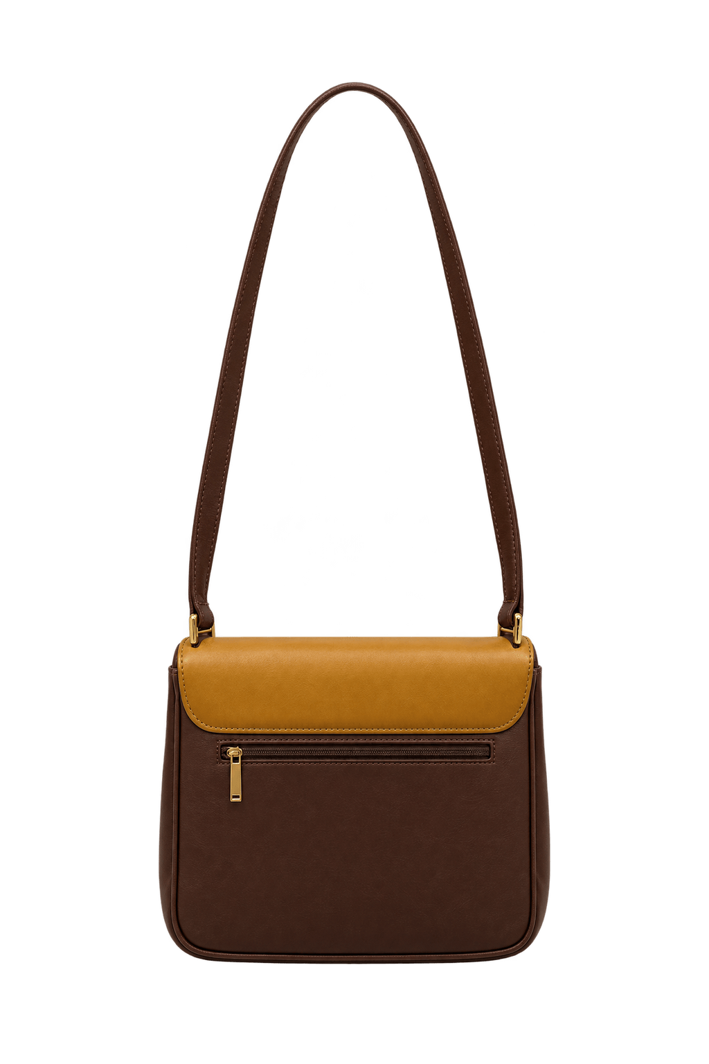 1990s Dark Chocolate Brown Leather Shoulder Bag - Back View